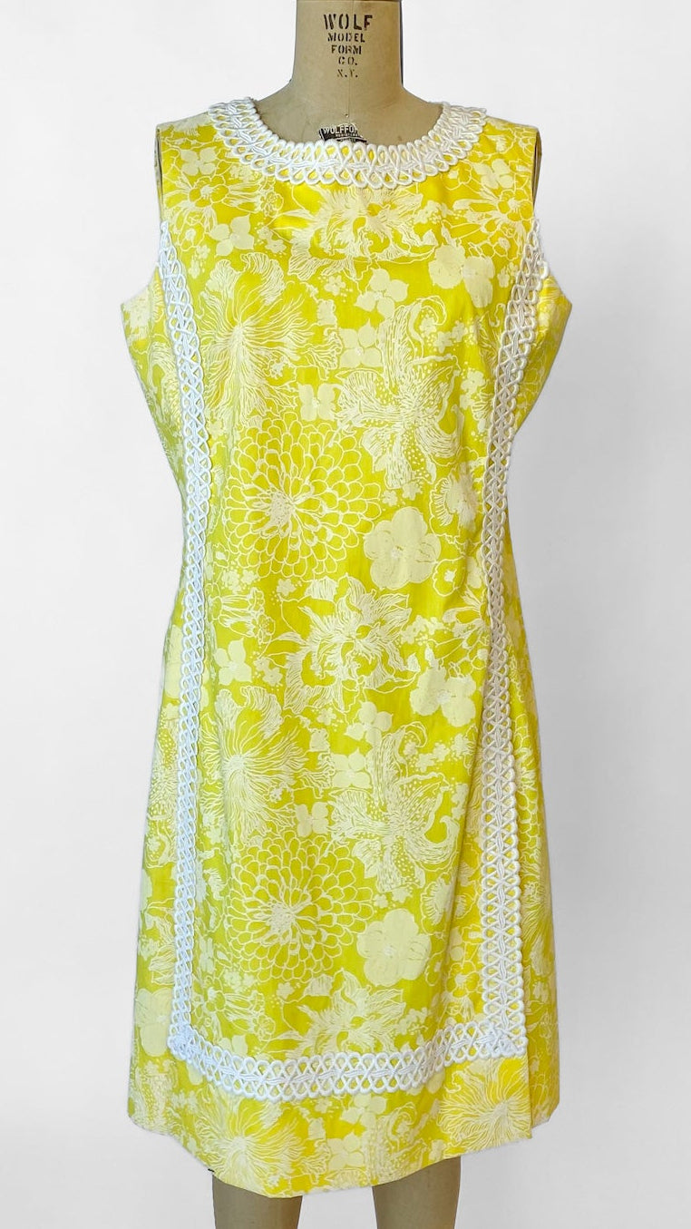 1960s Lilly Pulitzer Yellow Floral Sheath Dress, sz. L – Lost Girls Vintage