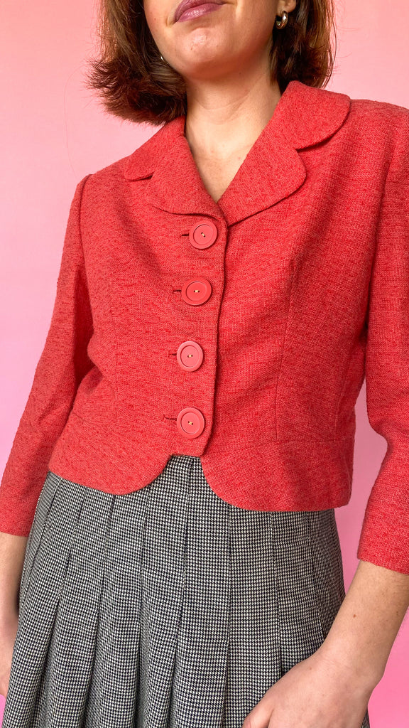 1950s Coral Tweed Jacket, sz. S