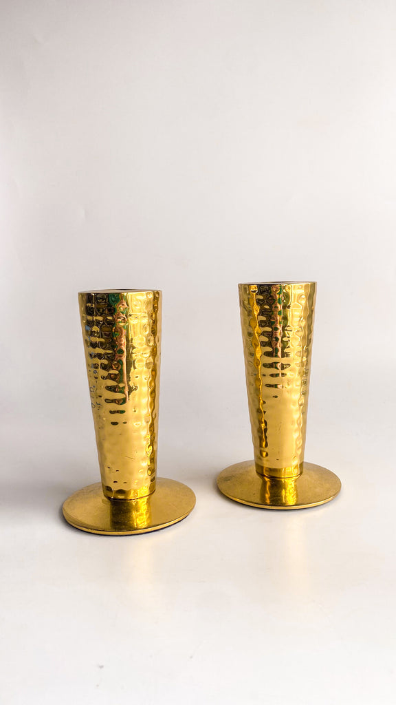 Hammered Brass Candle Holders, Set of 2