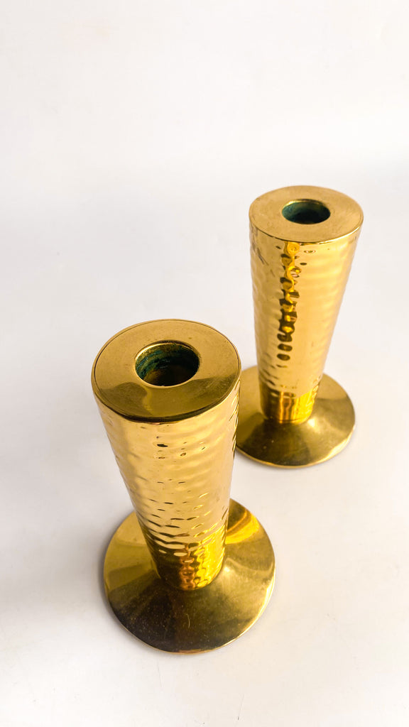 Hammered Brass Candle Holders, Set of 2