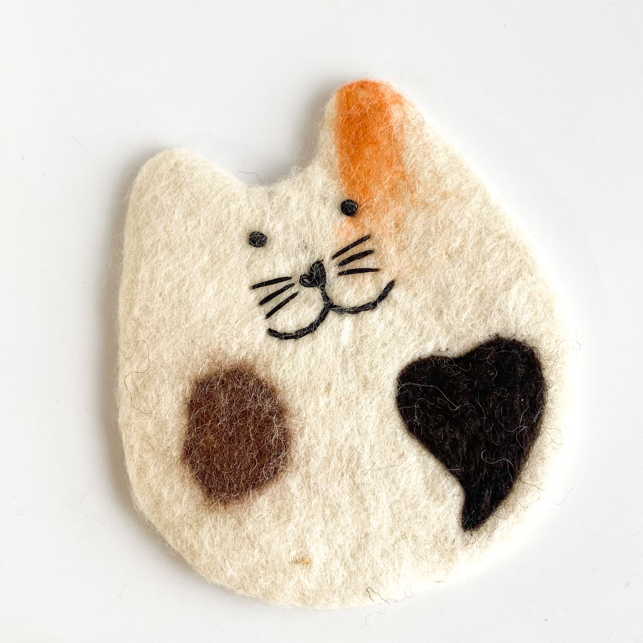 Handmade Felted Wool Calico Cat Coaster/Trivet