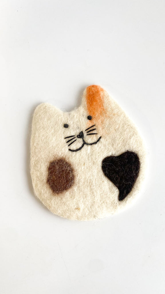 Handmade Felted Wool Calico Cat Coaster/Trivet