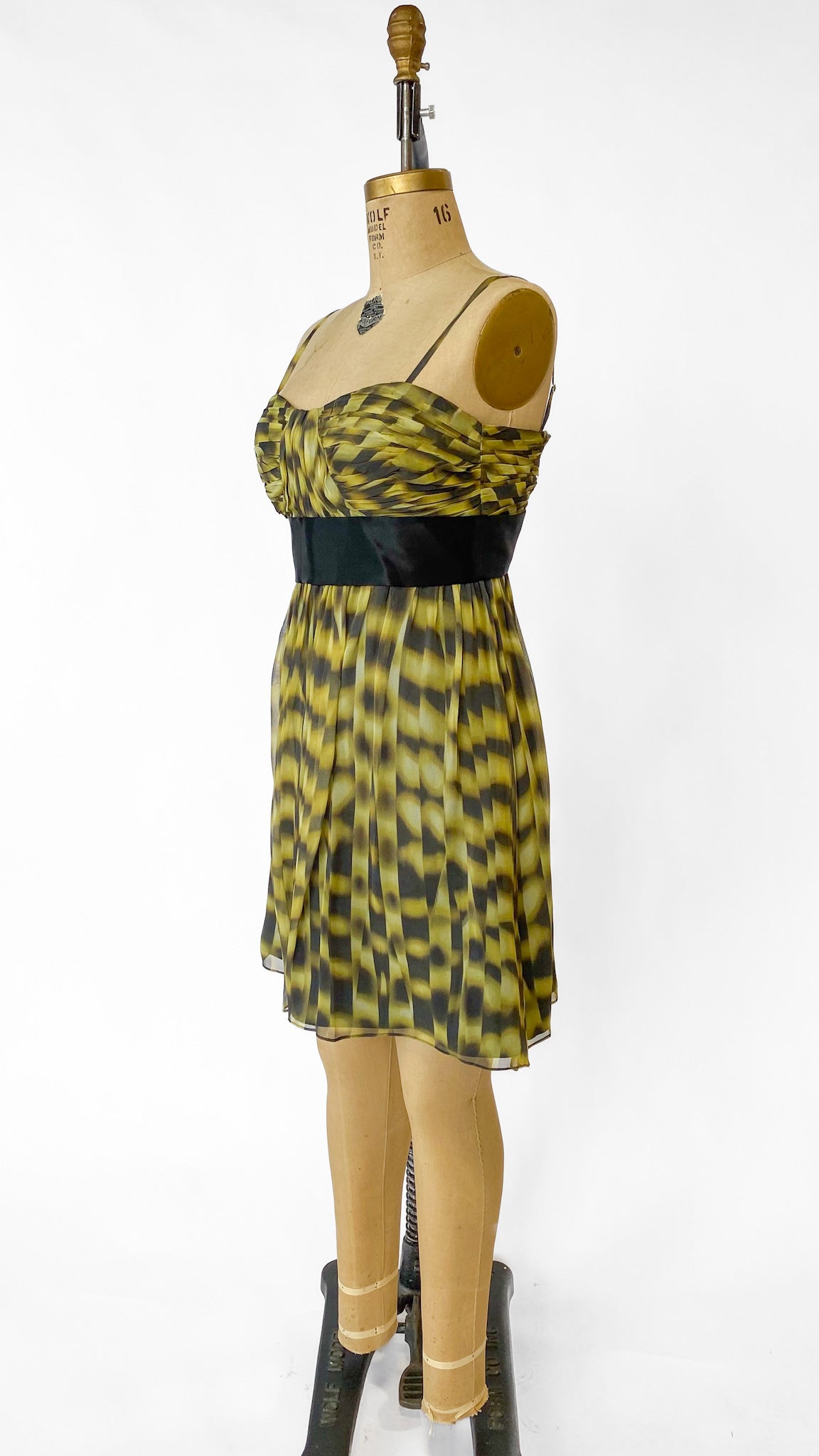 Y2K Calvin Klein Green + Black Silk Dress, sz. S – Lost Girls Vintage