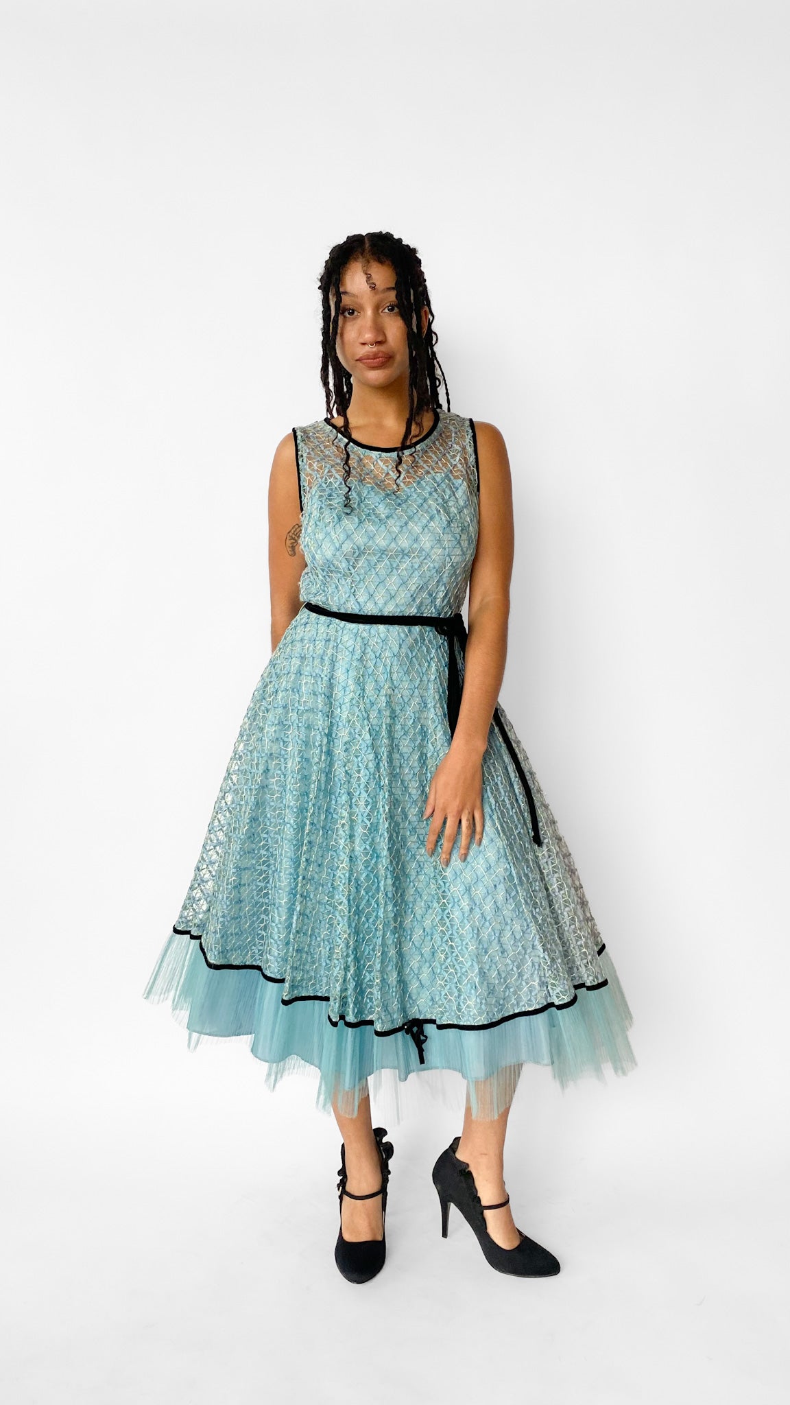 1950's vintage cocktail dresses 1950s Blue Lace Tulle Cupcake Party Dress , sz. S – Lost Girls Blue Wedding Dresses 2023 mother of bride gown please choose the size Size:41-44