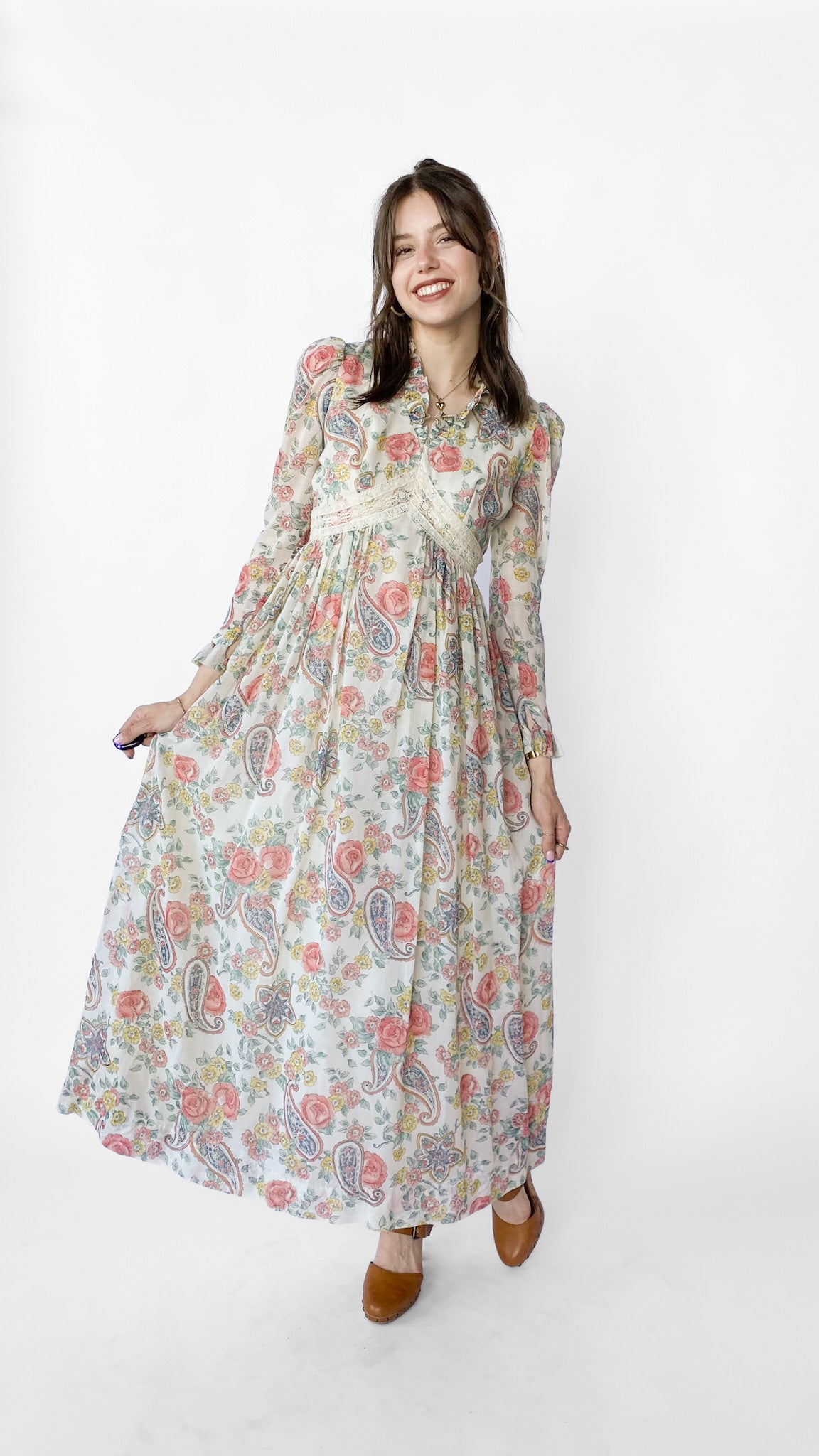 1970s Cream Floral Lace Maxi Dress, sz. M Lost Girls Vintage 1970s Cream Floral Lace Maxi Dress, sz. M Lost Girls Vintage