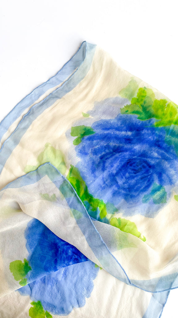 Blue Rose Transparent Silk Scarf