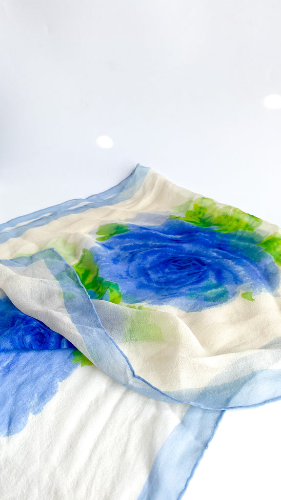 Blue Rose Transparent Silk Scarf