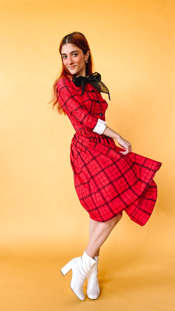 1960s Red Plaid Shirt Dress, sz. XS