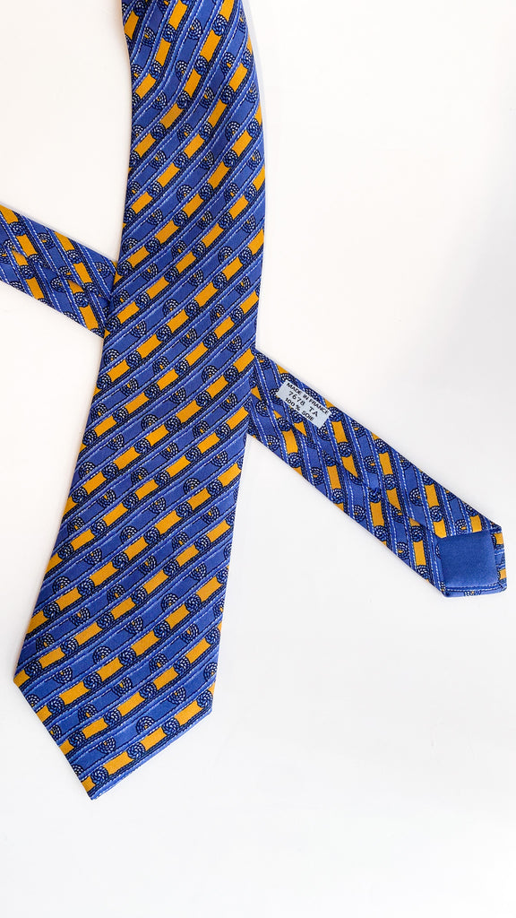 Vintage Blue and Gold Hermes Tie