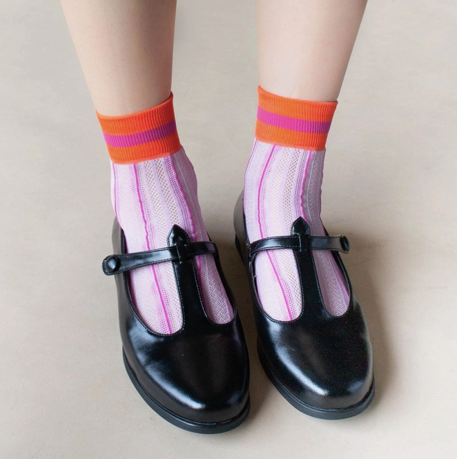 Purple and Orange Mesh Ankle Socks