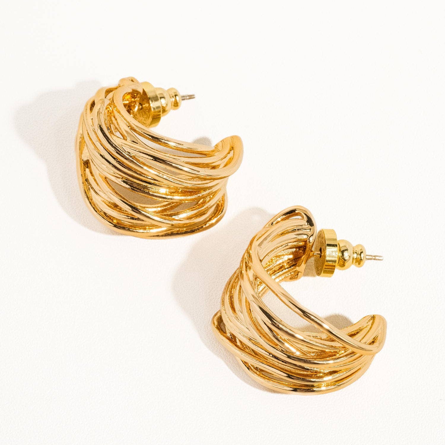 Crescent Strings Gold Earrings