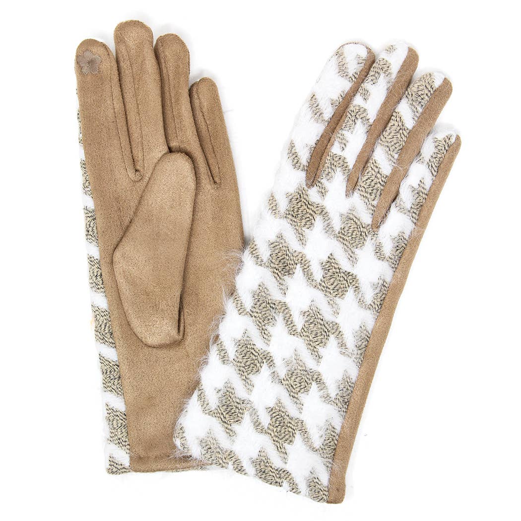 Faux Suede Houndstooth Gloves