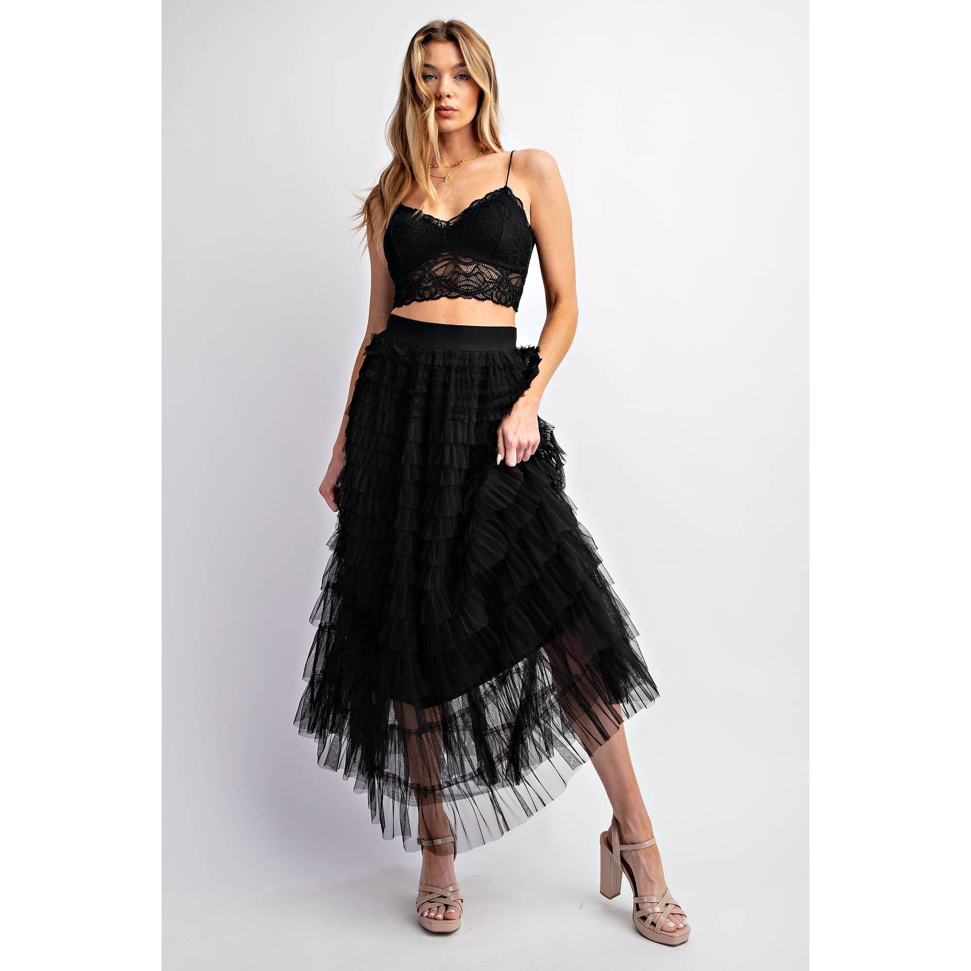 Tiered tulle fashion maxi skirt