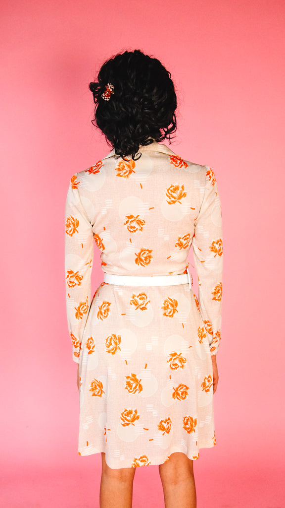 1970s Orange Rose Dress, sz. XS/S
