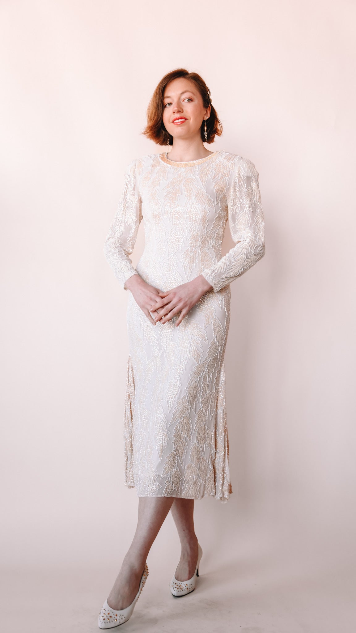 1980s Long Sleeve Beaded Wedding Dress, sz. S Lost Girls Vintage 1980s Long Sleeve Beaded Wedding Dress, sz. S Lost Girls Vintage