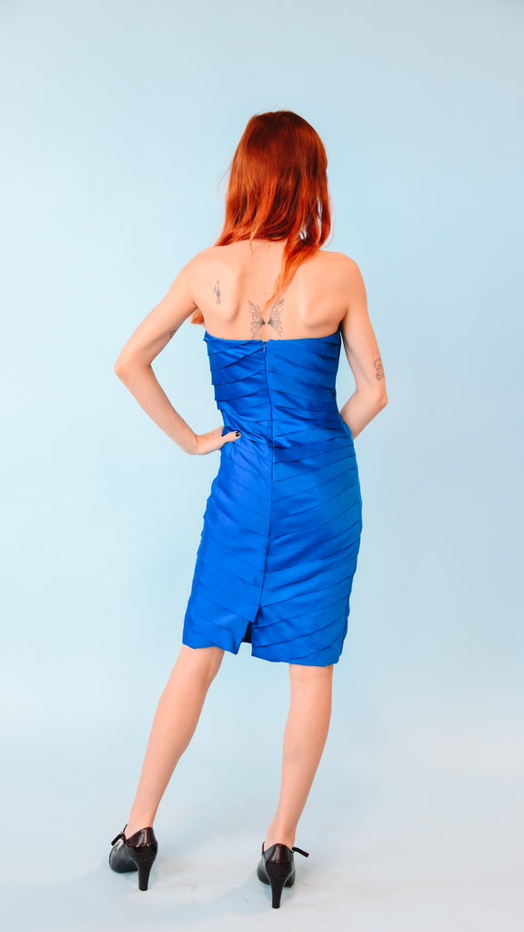 Y2K Royal Blue Strapless Mini Dress, sz. XS
