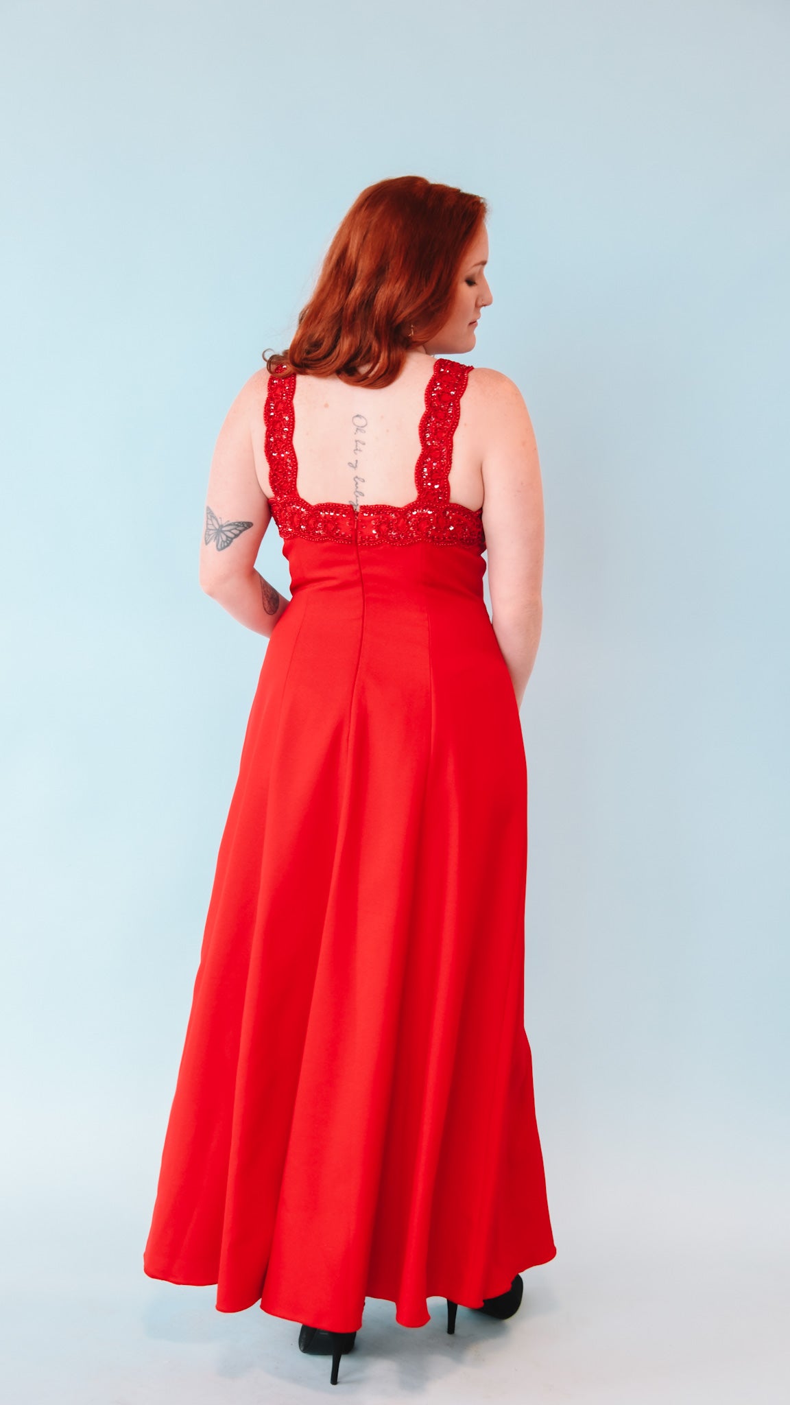 1990s Alyce Red Beaded Maxi Dress, sz. M/L 1990s Alyce Red Beaded Maxi Dress, sz. M/L