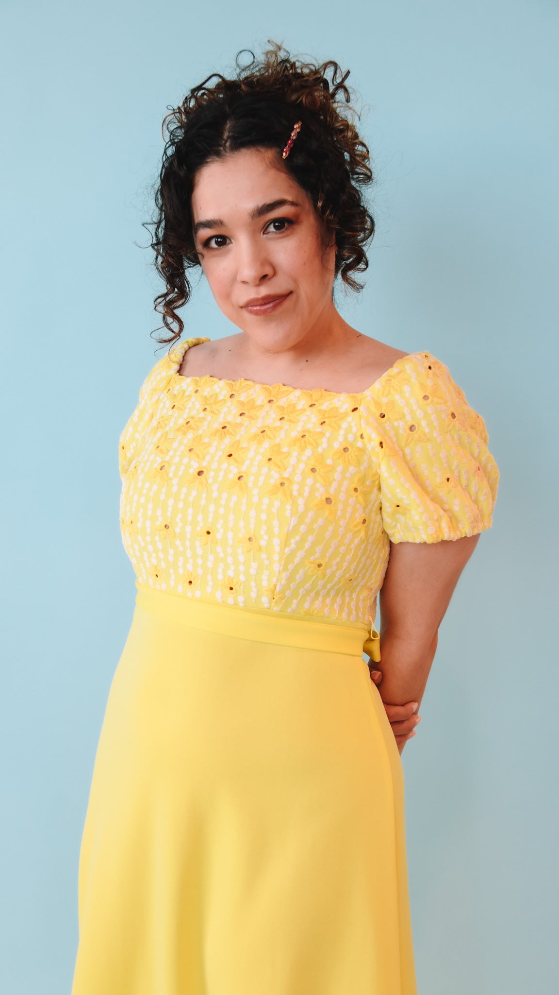 Yellow eyelet fashion dress