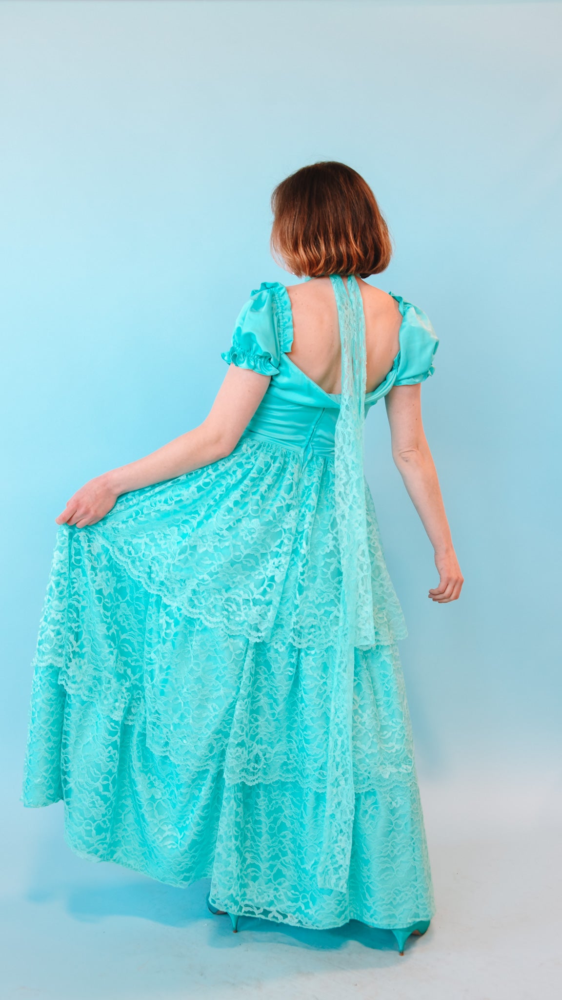 Turquoise green lace dress sales