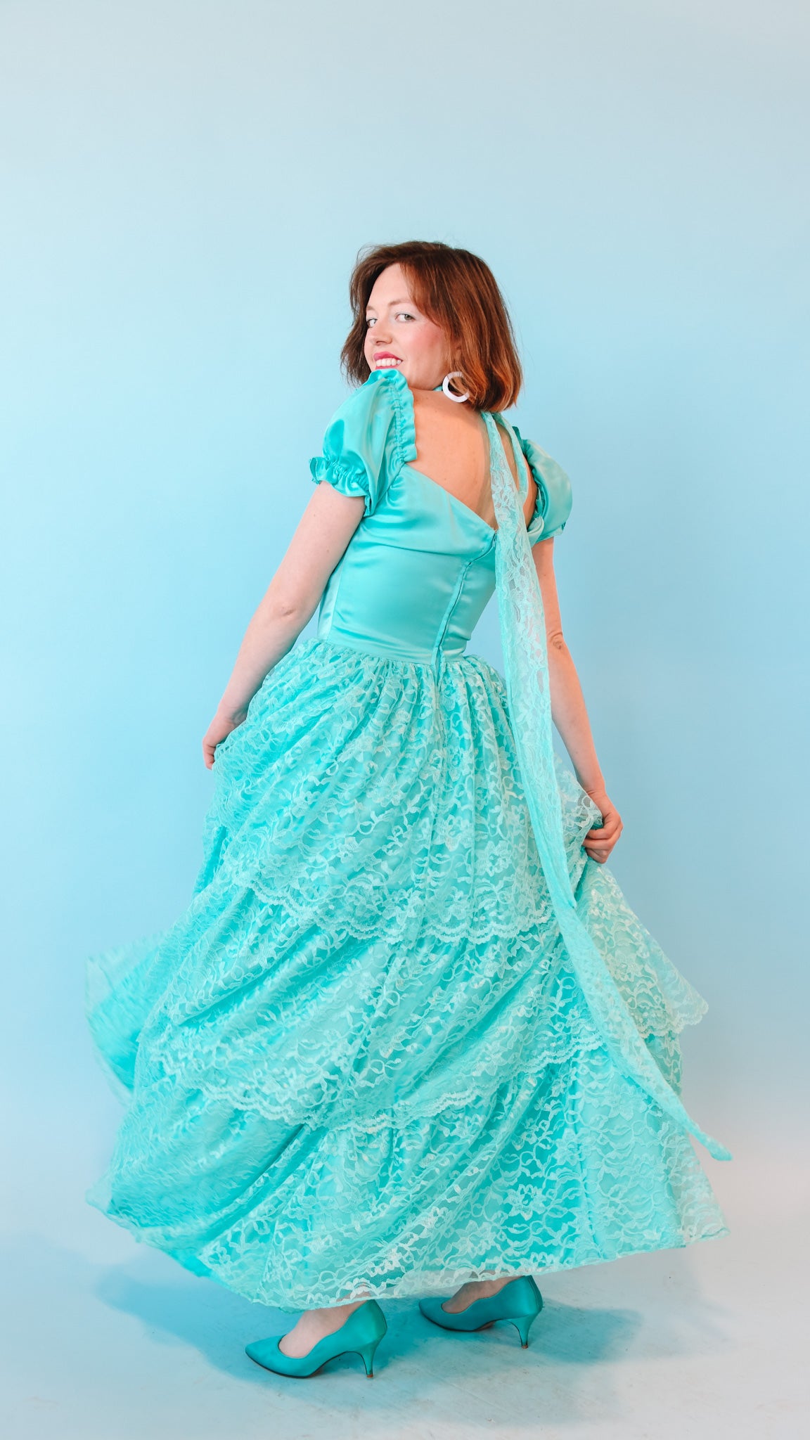 1980s Turquoise Tiered Lace Dress sz. S Lost Girls Vintage