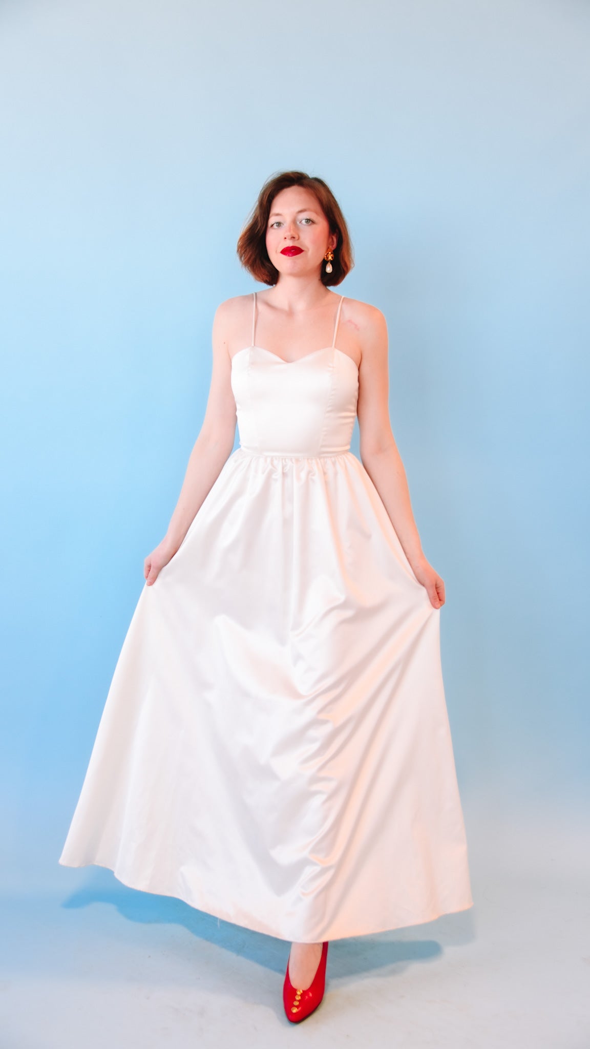 1970s White Satin Maxi Dress, sz. S Lost Girls Vintage 1970s White Satin Maxi Dress, sz. S Lost Girls Vintage