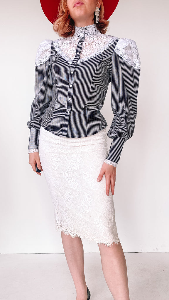 1970s Gunne Sax Cream Lace Skirt, sz. XS/S