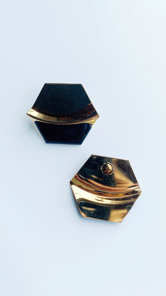 Vintage Black and Gold Hexagon Earrings