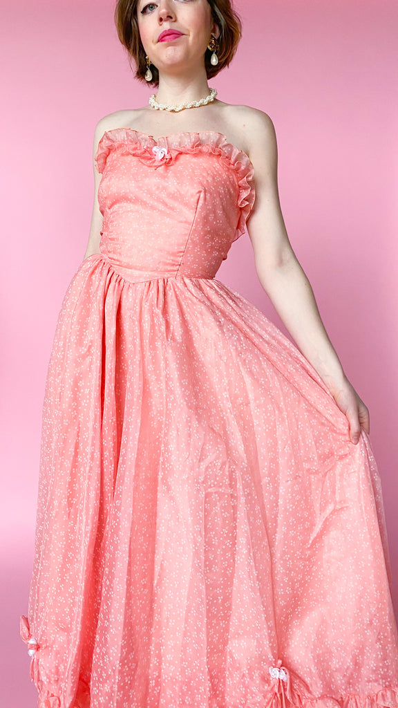 1970s Dainty Florals Pink Cupcake Dress, sz. S