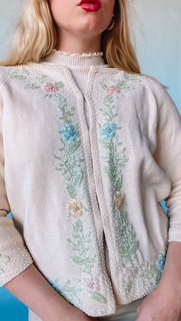 1960s Laurel Beaded Cardigan Sweater, sz. S/M