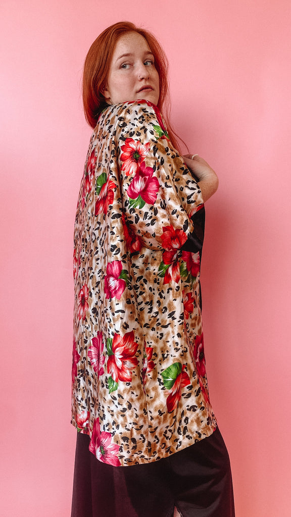 1990s Floral Cheetah Print Robe, sz. M/L
