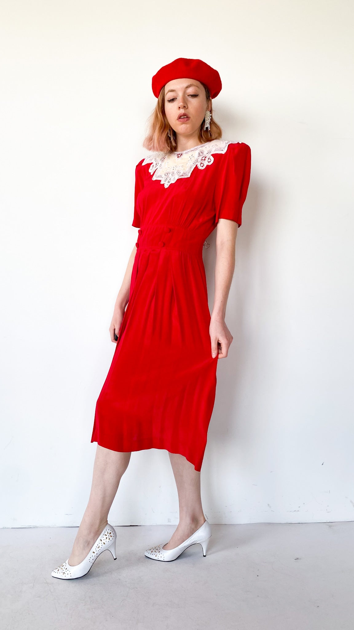 Girls red dress 2024 with white collar