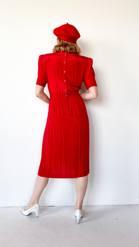 1980s Red Eyelet Collar Dress, sz. M