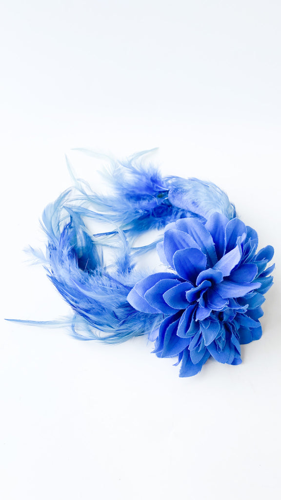 1950s Blue Feather Headband, sz. S/M/L