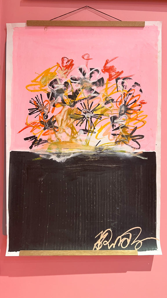 Frances Berry Pink & Black Bouquet Mixed Media Painting