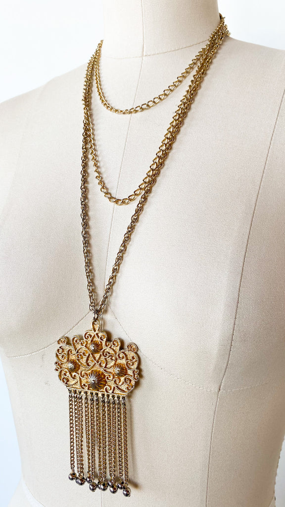 Vintage Double Chain Crown Necklace