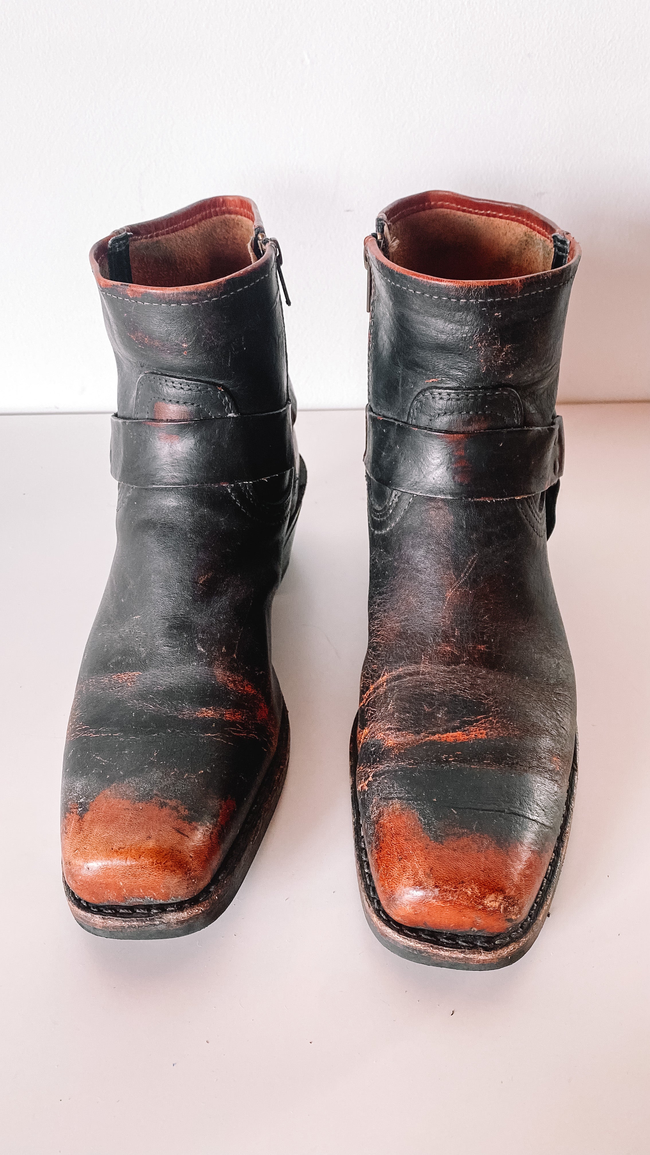 Distressed moto clearance boots