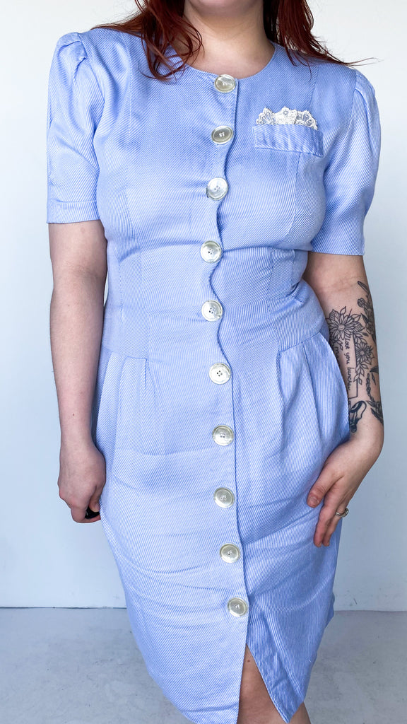 1980s Baby Blue Button Up Dress, sz.S/M
