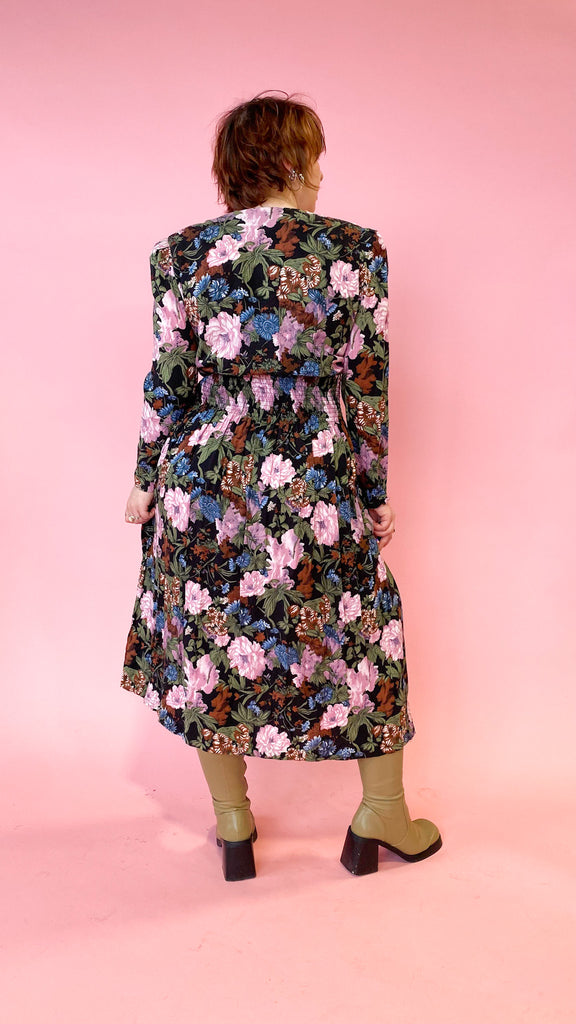 1980s Dark Florals Collared Dress, sz. M