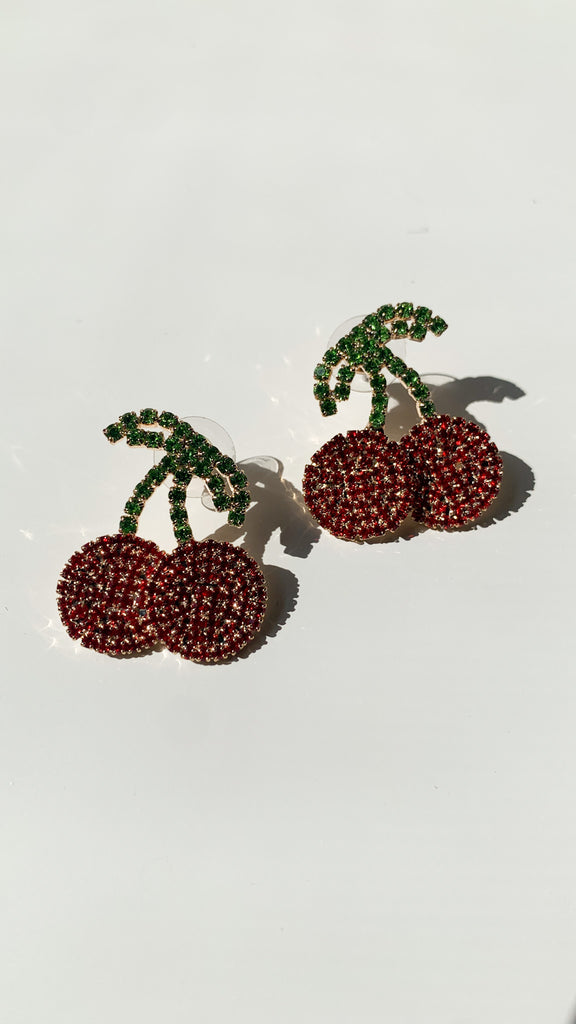 Rhinestone Cherries Earrings