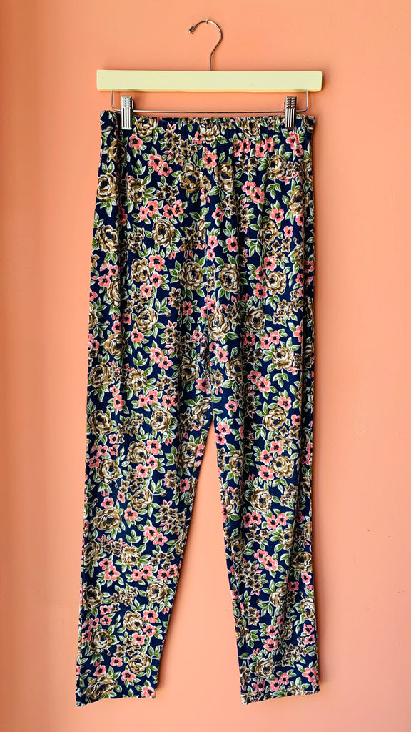 1990s Blue floral leggings, sz. S/M