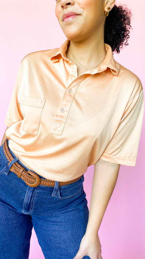 1970s Light Orange Collared Shirt, sz. L/XL