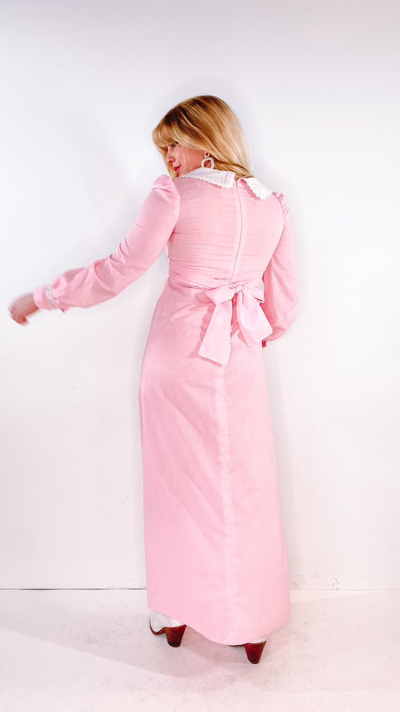 1970s Sweet Pink Collared Dress, sz. M