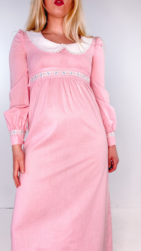 1970s Sweet Pink Collared Dress, sz. M