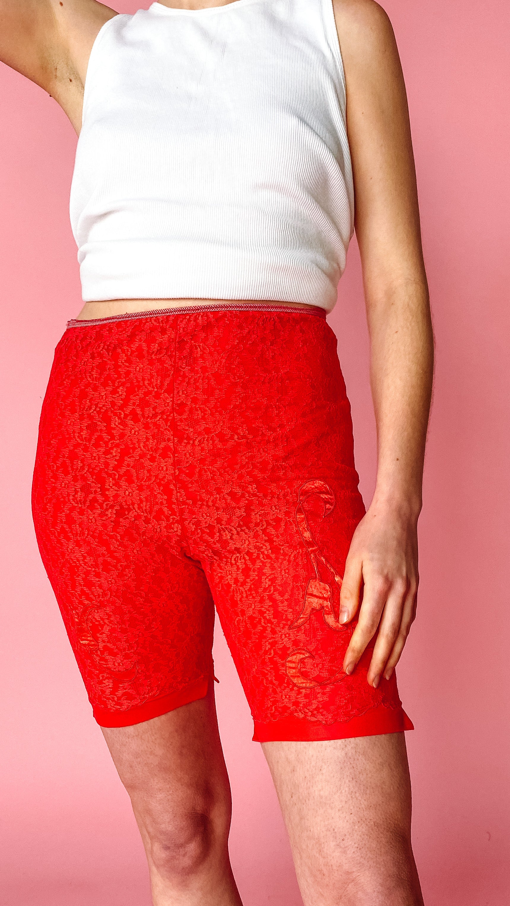 Red lace sales biker shorts