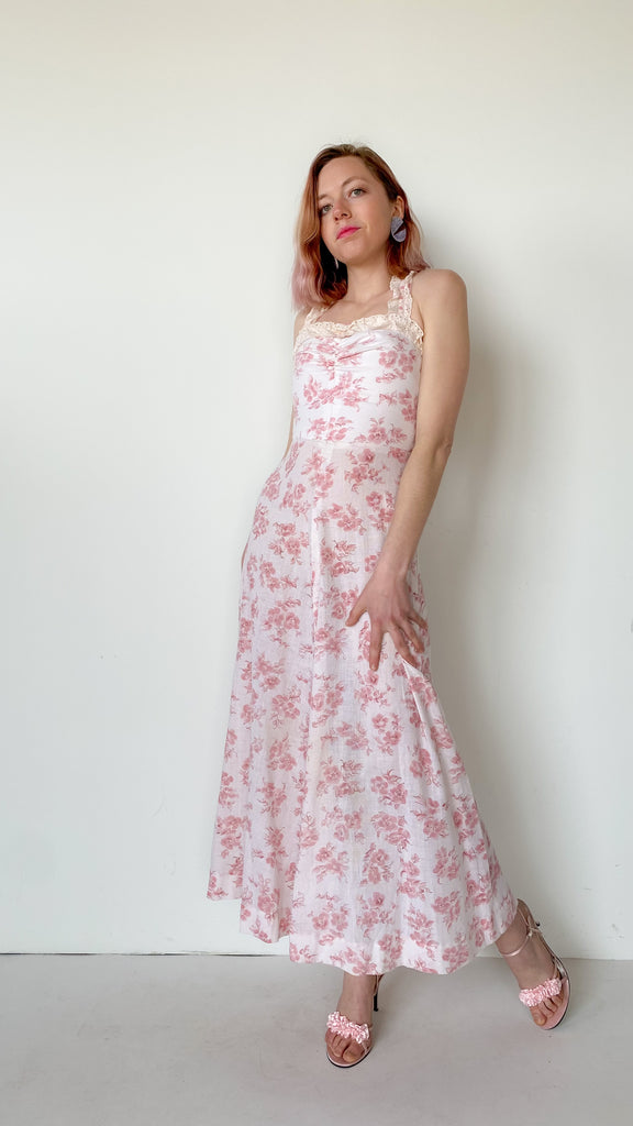 1970s Cherry Blossom Dress, sz. XS