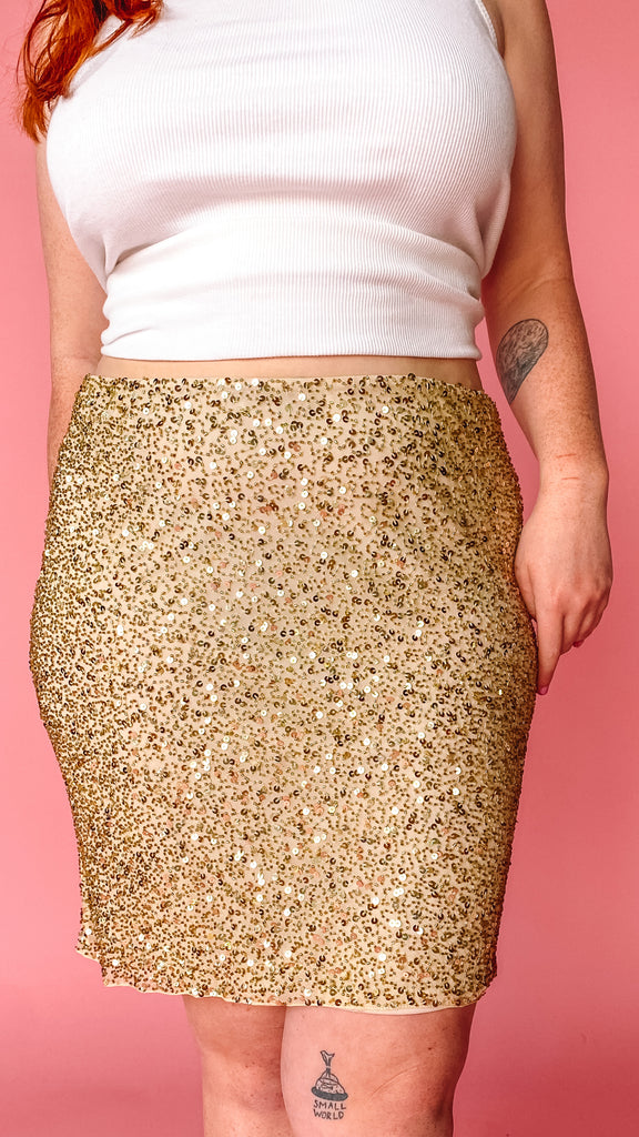 Y2K Gold Silk Sparkle Skirt, sz. M/L