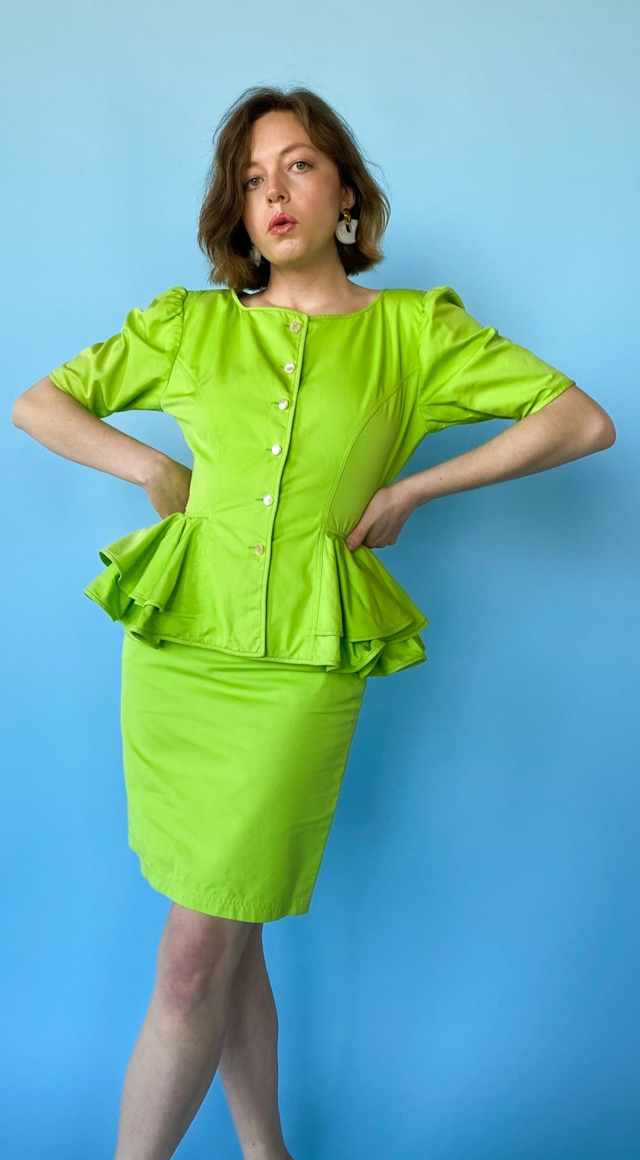 1980s Emanuel Ungaro Lime Green Skirt Set, sz. S