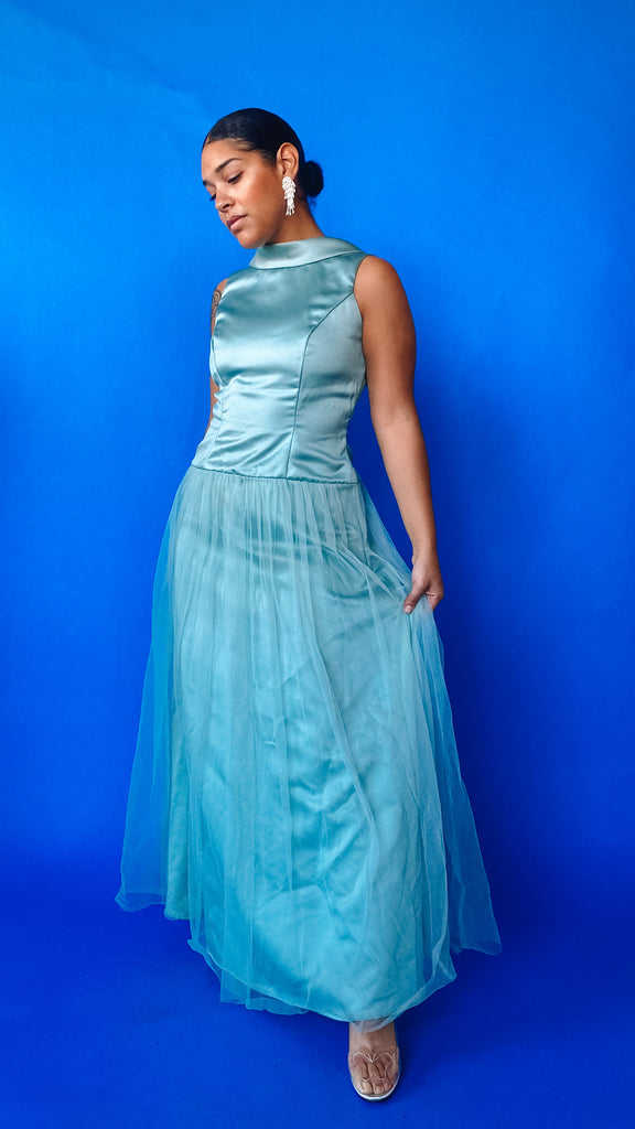 1990s Tiffany Blue Tulle Dress, sz. M