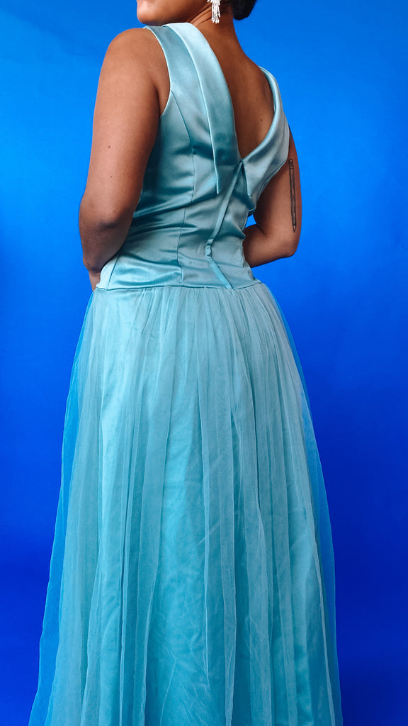 1990s Tiffany Blue Tulle Dress, sz. M