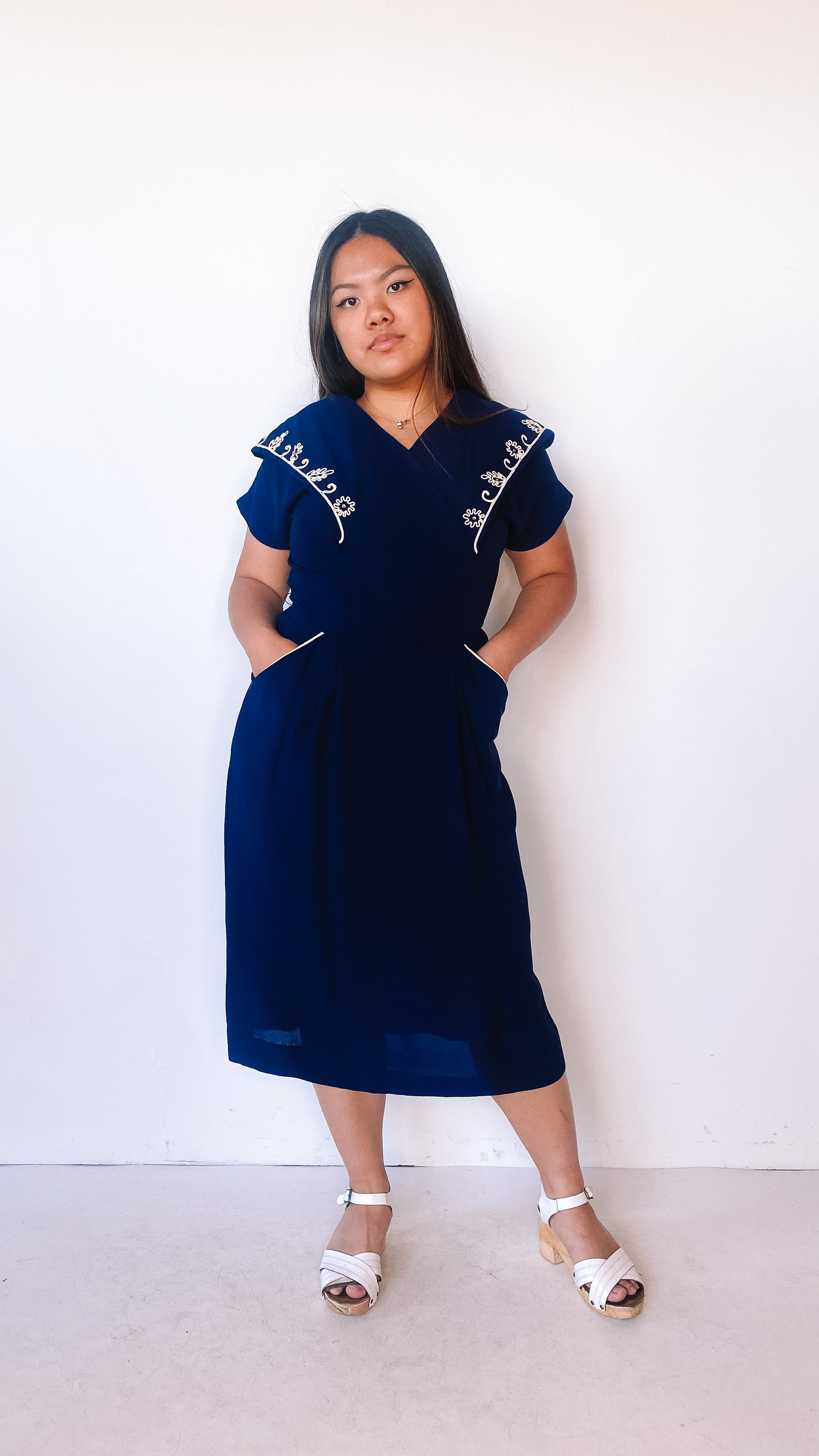 1940s Sailor Collared Dress, sz. L – Lost Girls Vintage